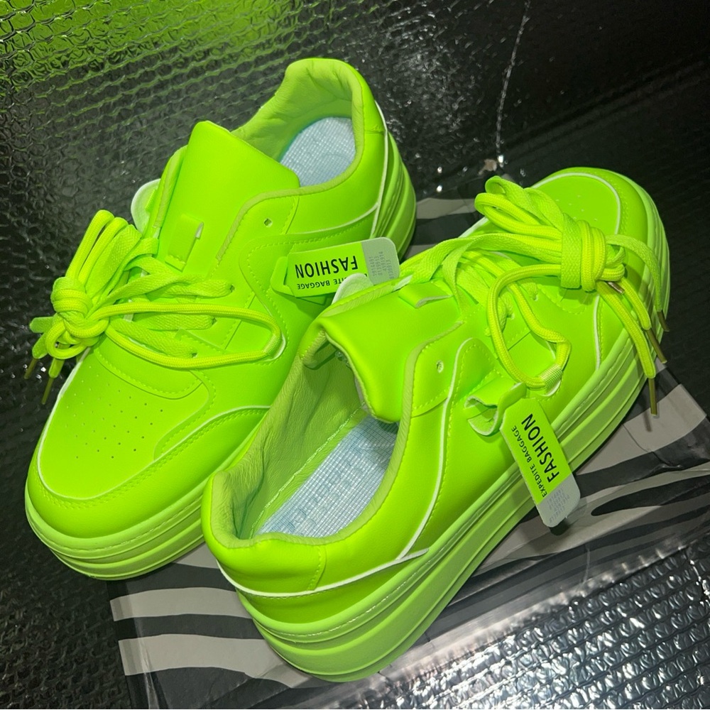 Vibrant Neon Green Women's Sneakers - Picture 2 of 6